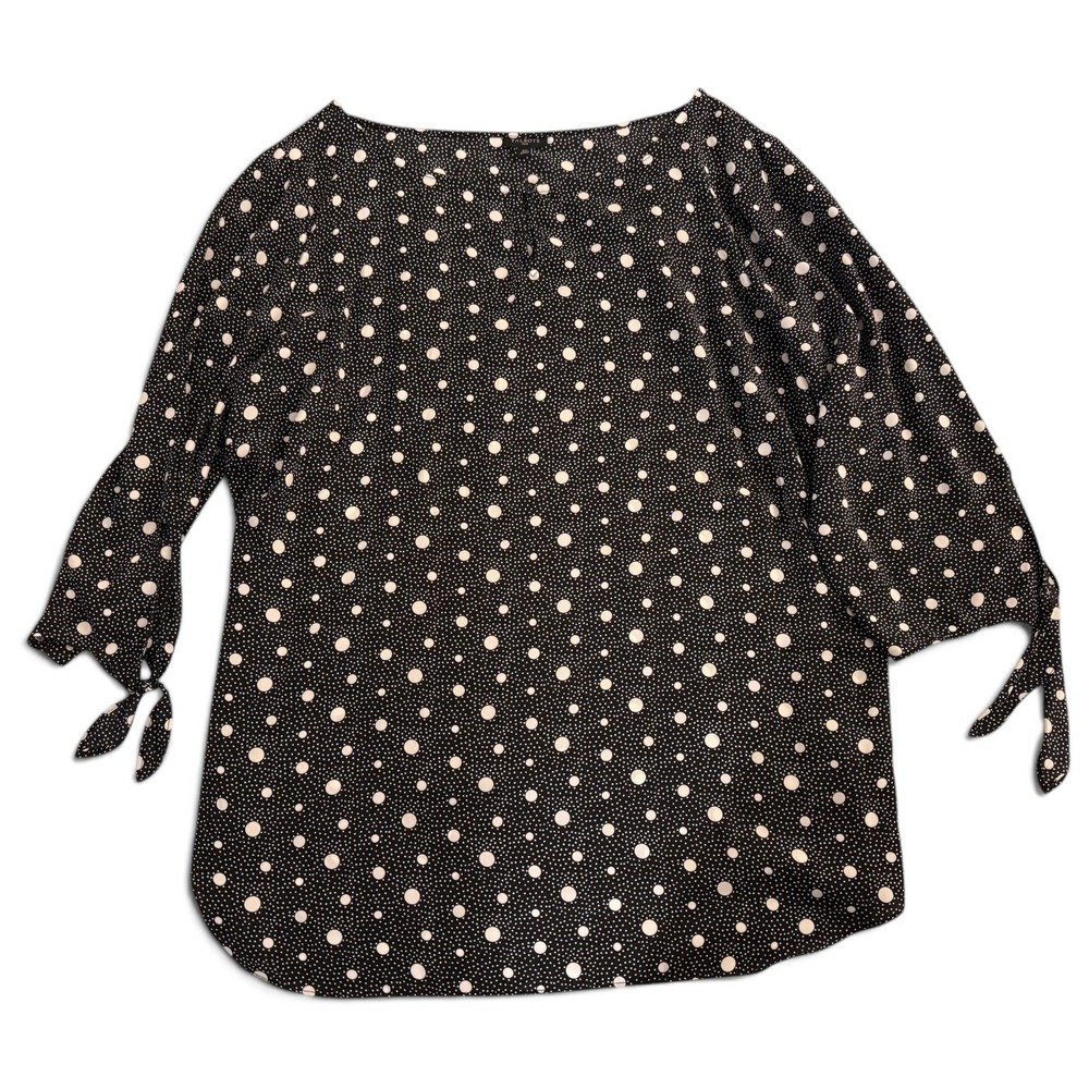 Talbots Classic Womens 2X Black Polka Dot 3/4 Tie Sleeve Keyhole Neck Blouse - Picture 2 of 11